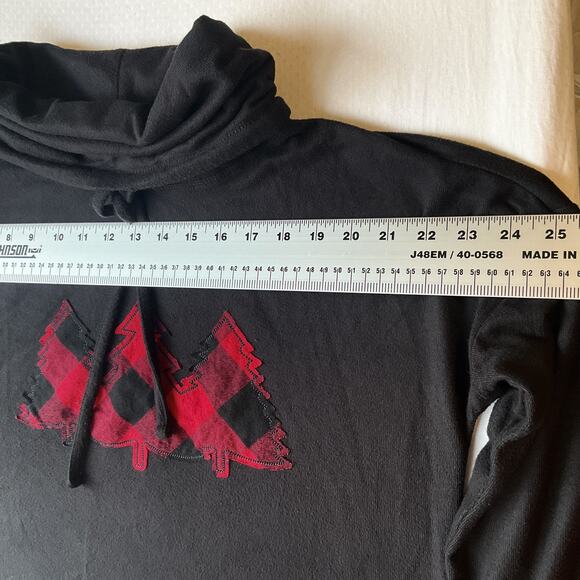 Maurices Women Sweatshirt M Black Plaid Trees Drawstring Embroidered Long Sleeve - Picture 7 of 8